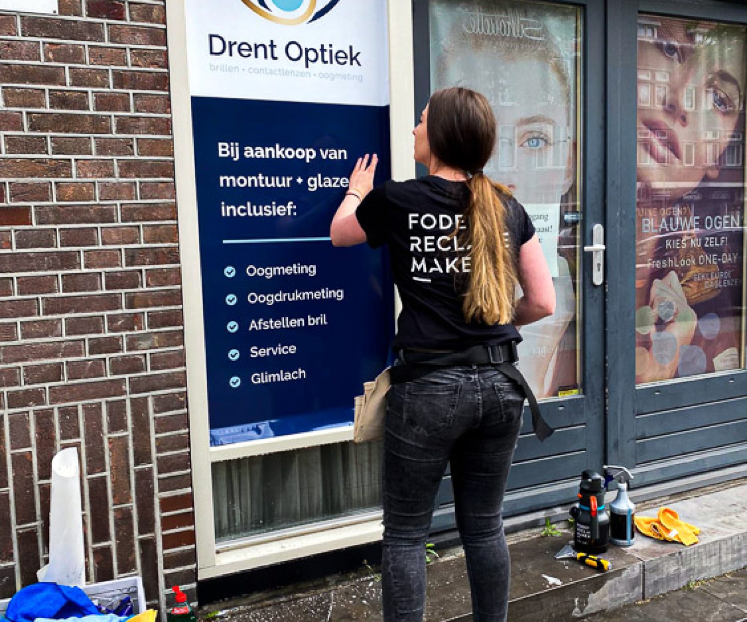 Drent Optiek Belettering Raam belettering Reclame stickers Fodefi Creatief Bureau Rotterdam